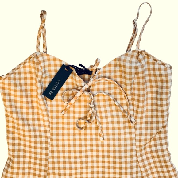 COTTON ON Woven Agnes Tie Front Mini Dress Size L Abby Gingham Taffy NWT New - Picture 1 of 5